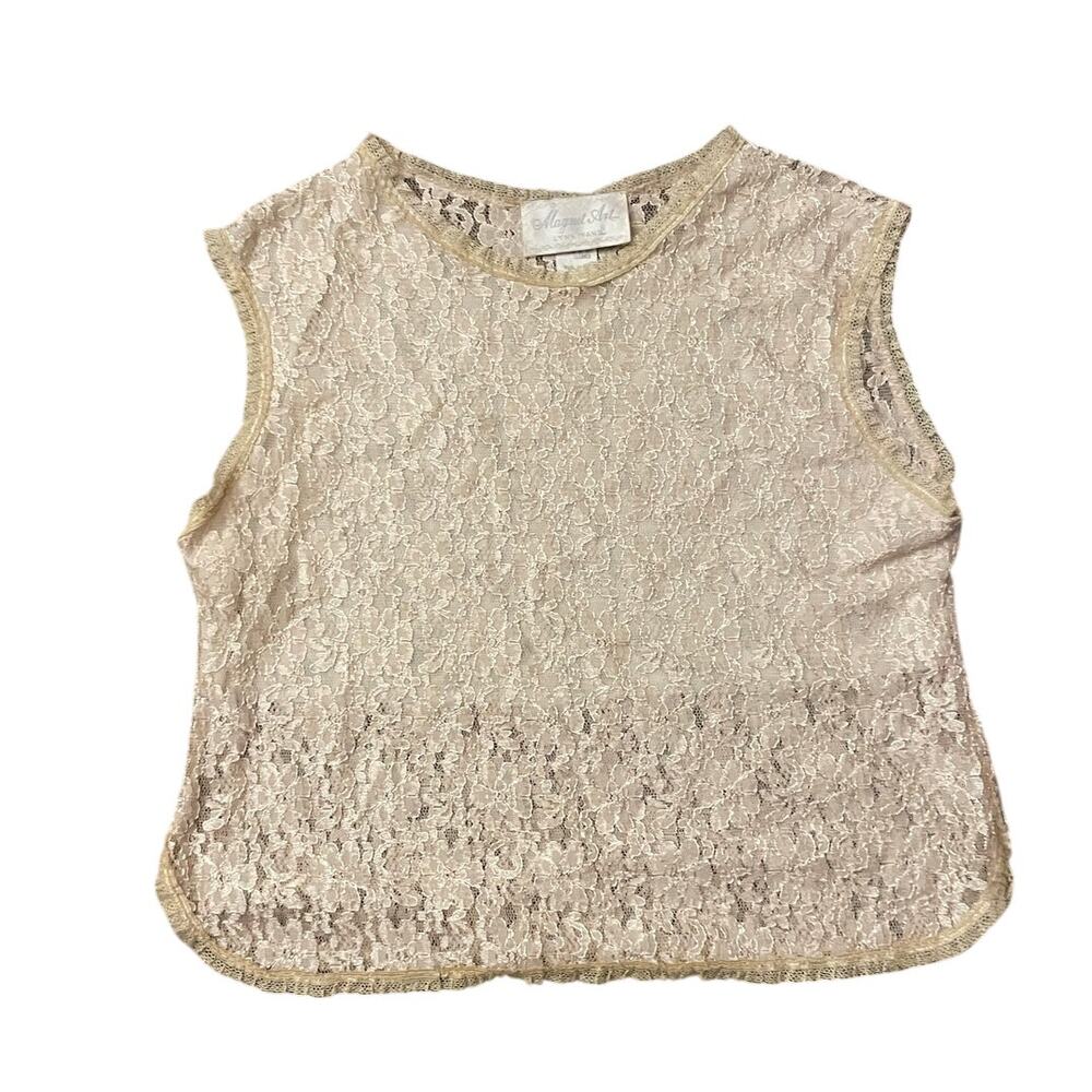 Vintage Sheer Lace Light Gold Top Womens Size Medium US Made Cottage Ethereal